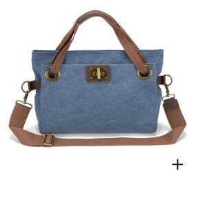 NWT Zede Blue Canvas Tote Bag with Brown Straps MSRP $120